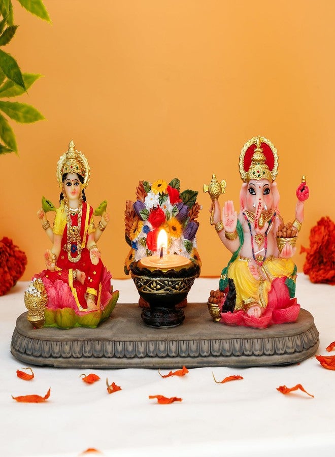 BangBangDa Lakshmi Ganesha Statue with Diya - 4.1" H Polystone Hindu Goddess Laxmi and Ganesa Idol for Diwali/New Year/Birthday/Wedding Gift for Indian Home Temple Mandir Altar Puja Murti Item - Image 1